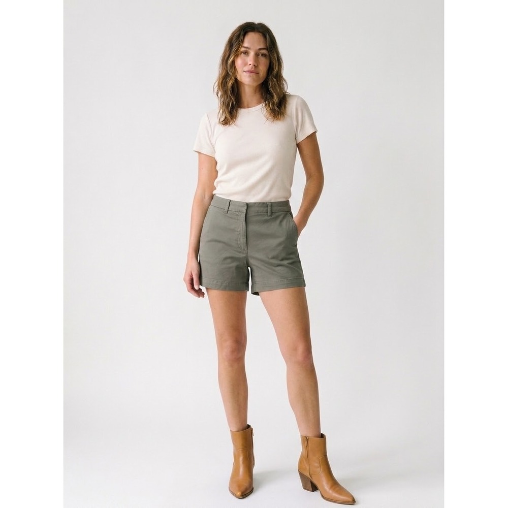 Quince Stretch Chino Shorts Olive Green Size 4 Womens Casual Mid Rise